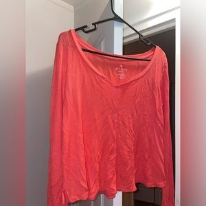 Salmon/Peach/Coral American Eagle Soft & Sexy Waffle Knit Top